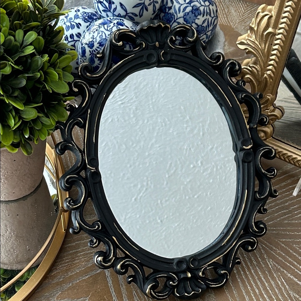NEW! Vintage Inspired Elegant Black & Metallic Gold Oval Ornate Wall Mirror